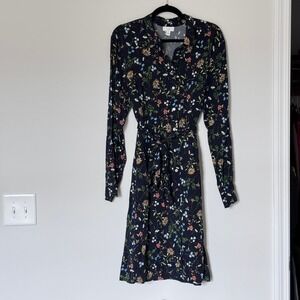 J. Jill Long Sleeve Floral Shirt Dress Belt Modest Church Spring Easter Size L